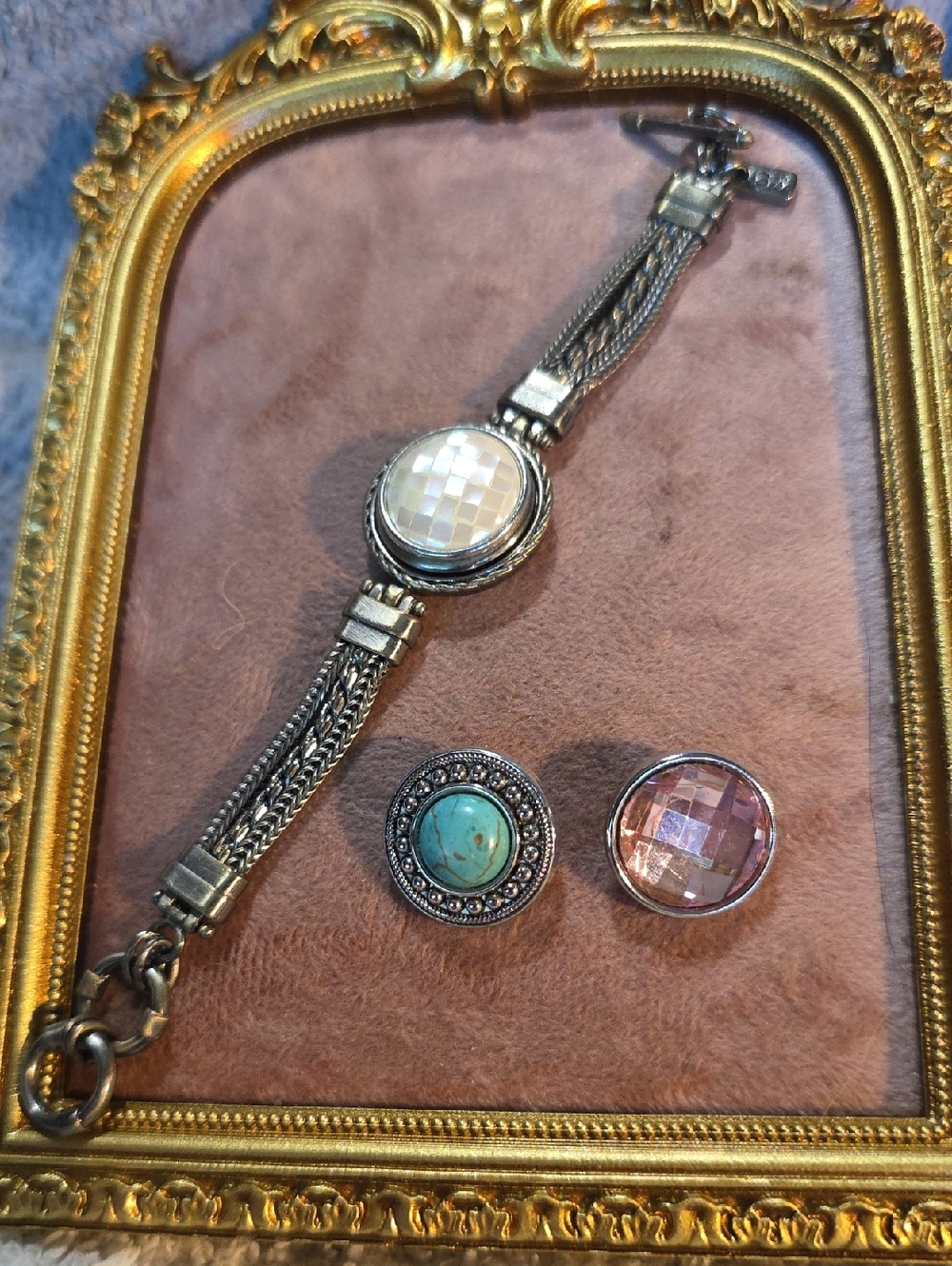 Vintage Ginger Snaps Silver-Tone Interchangeable Bracelet And 3 Snaps
